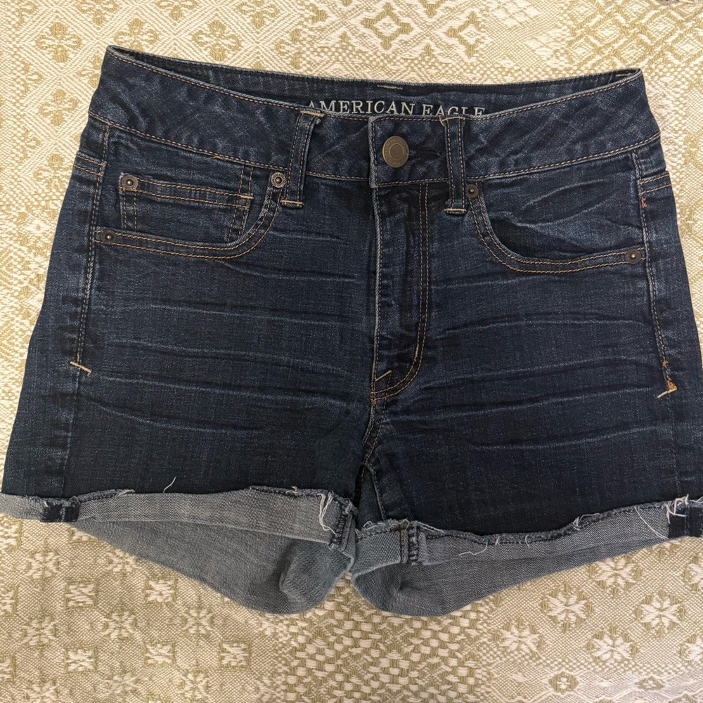 american eagle dark wash shorts